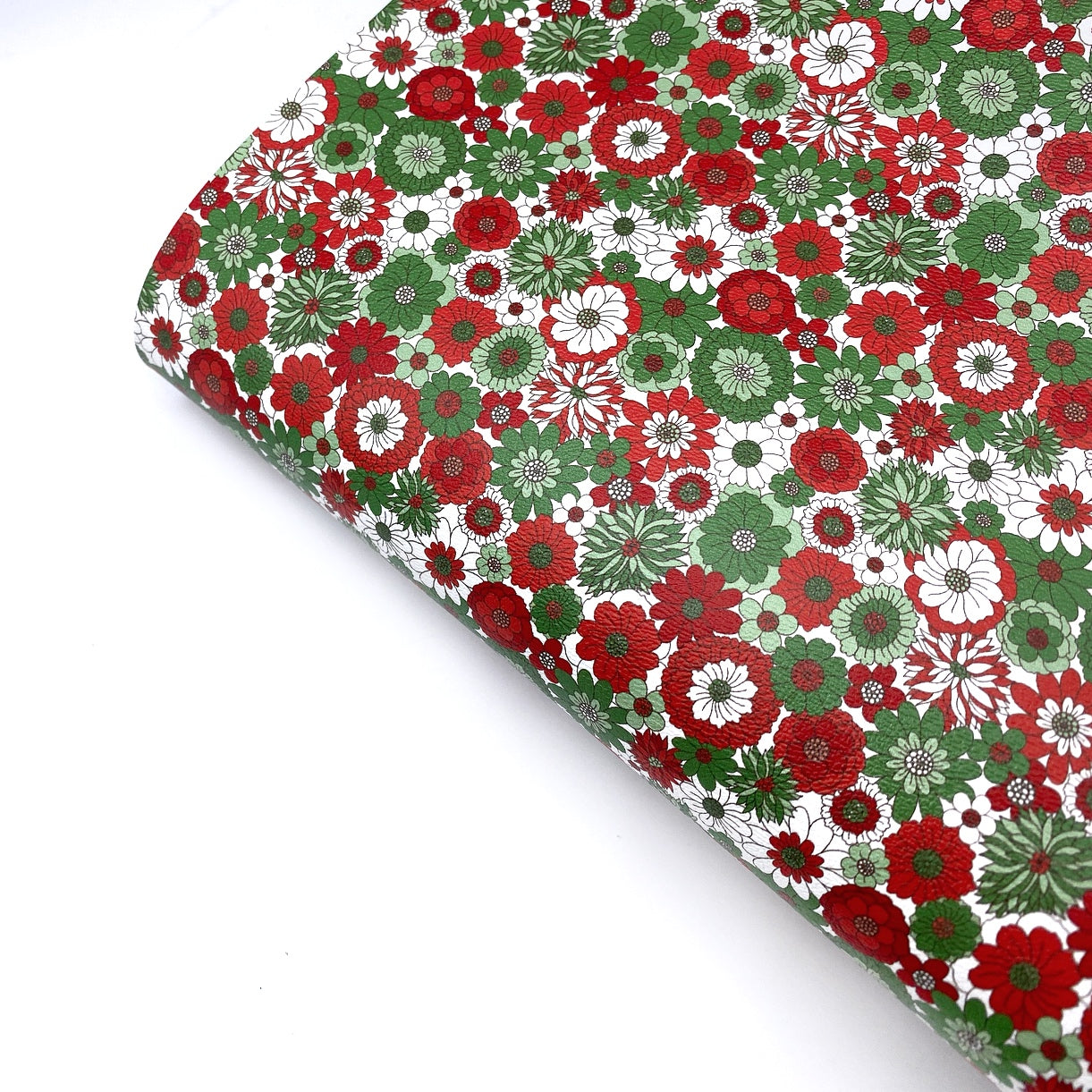 Retro Christmas Blooms Premium Faux Leather Fabric Sheets