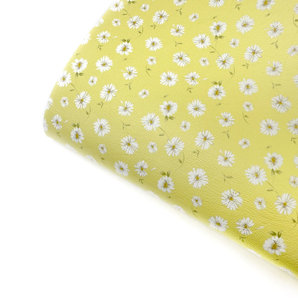 Bright Lemon Daisy Petals Premium Faux Leather Fabric Sheets