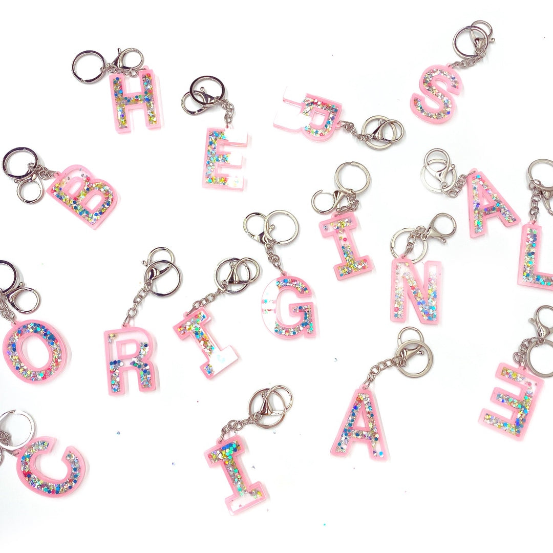 Letter Shaker Glitter Resin Keychains