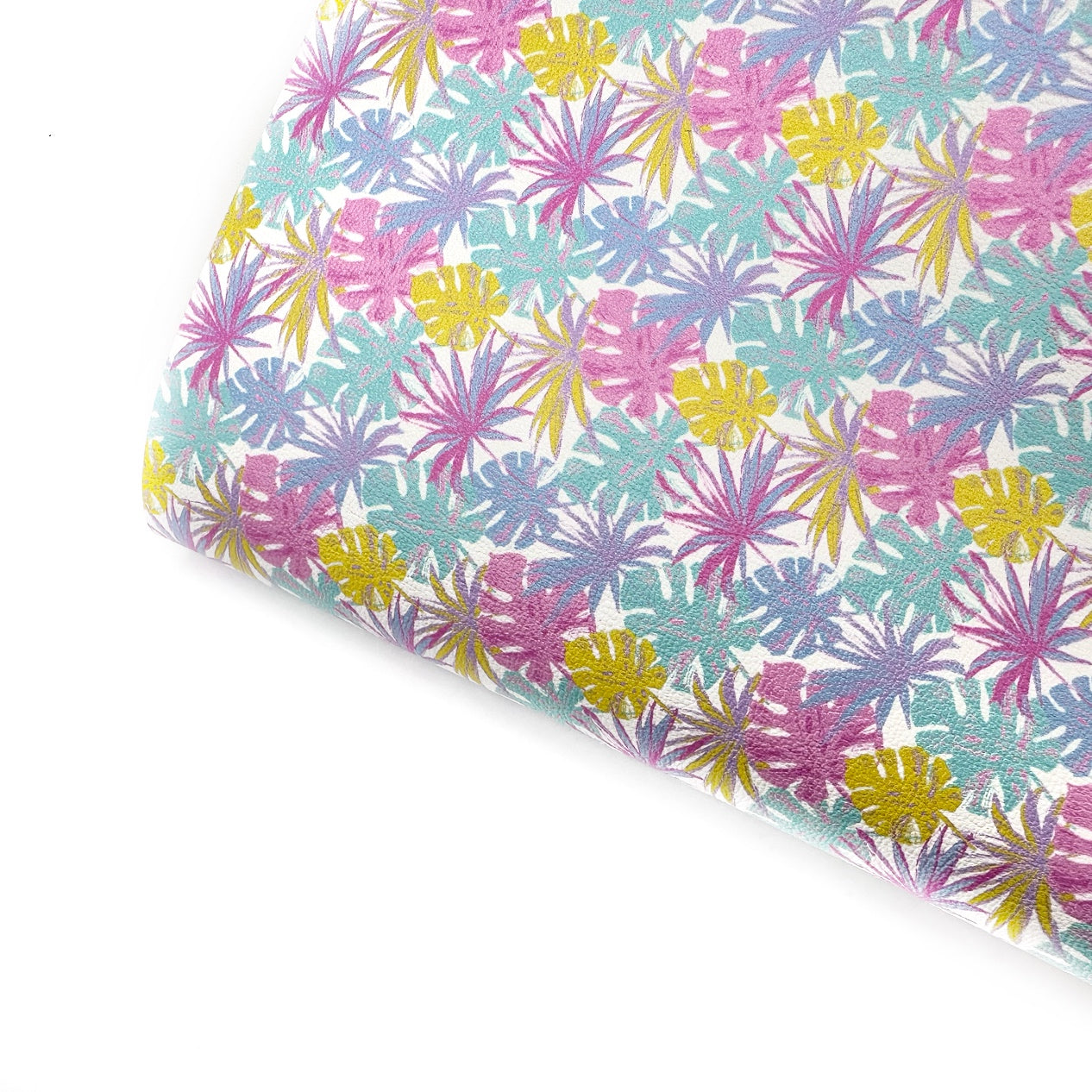 Tropical Pastel Palm Leaves Premium Faux Leather Fabric Sheets