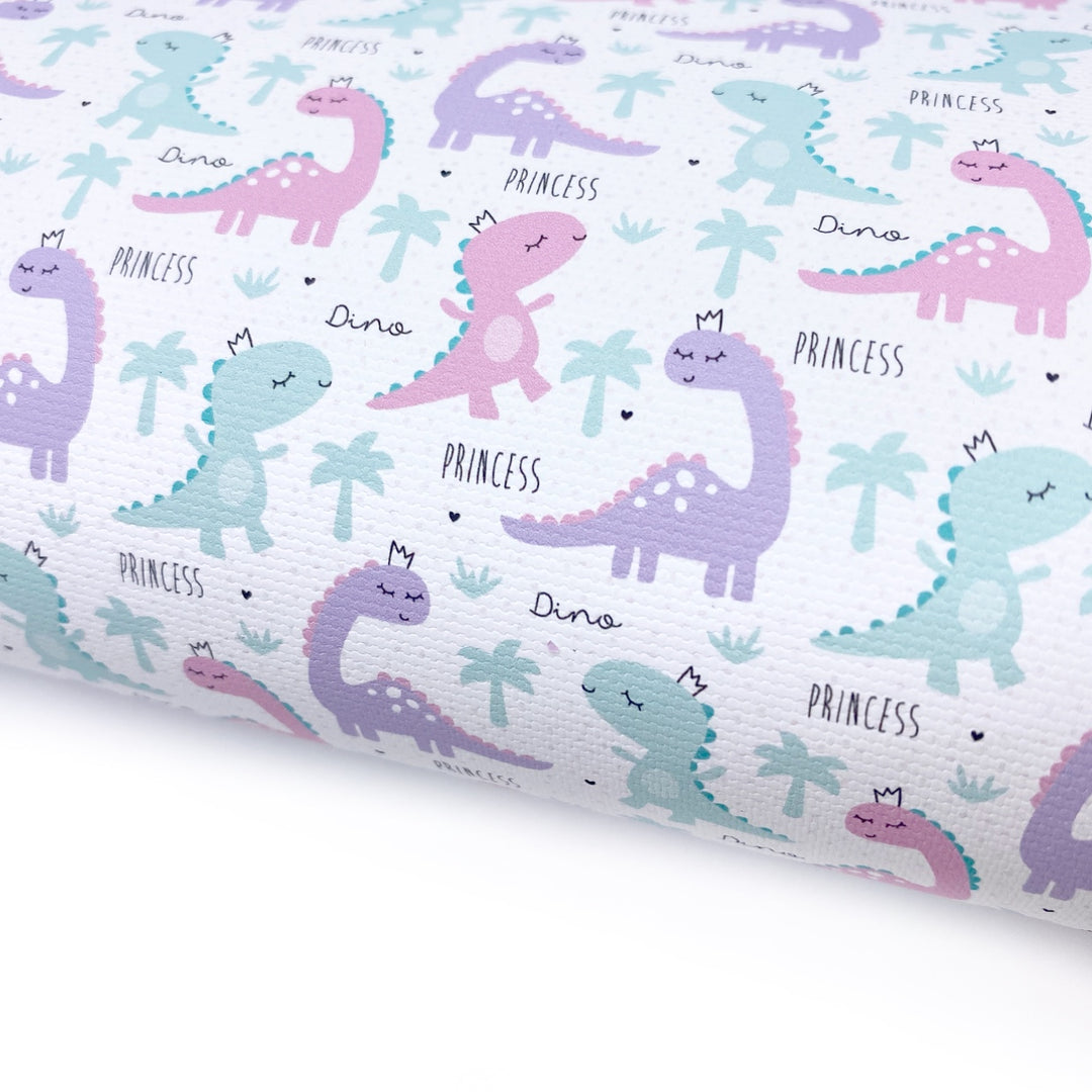 Dino Princess Smaller Print Lux Premium Canvas Bow Fabrics