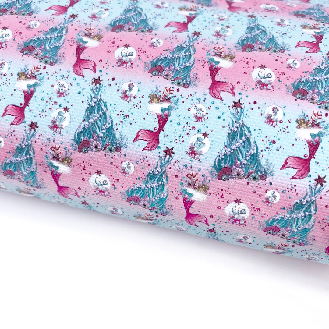 Mermaids Stockings & Xmas Trees Lux Premium Canvas Bow Fabrics