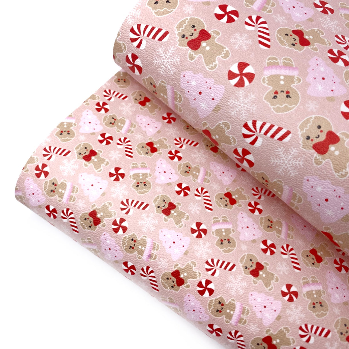 Mini Pink Gingerbreads Premium Faux Leather Fabric Sheets