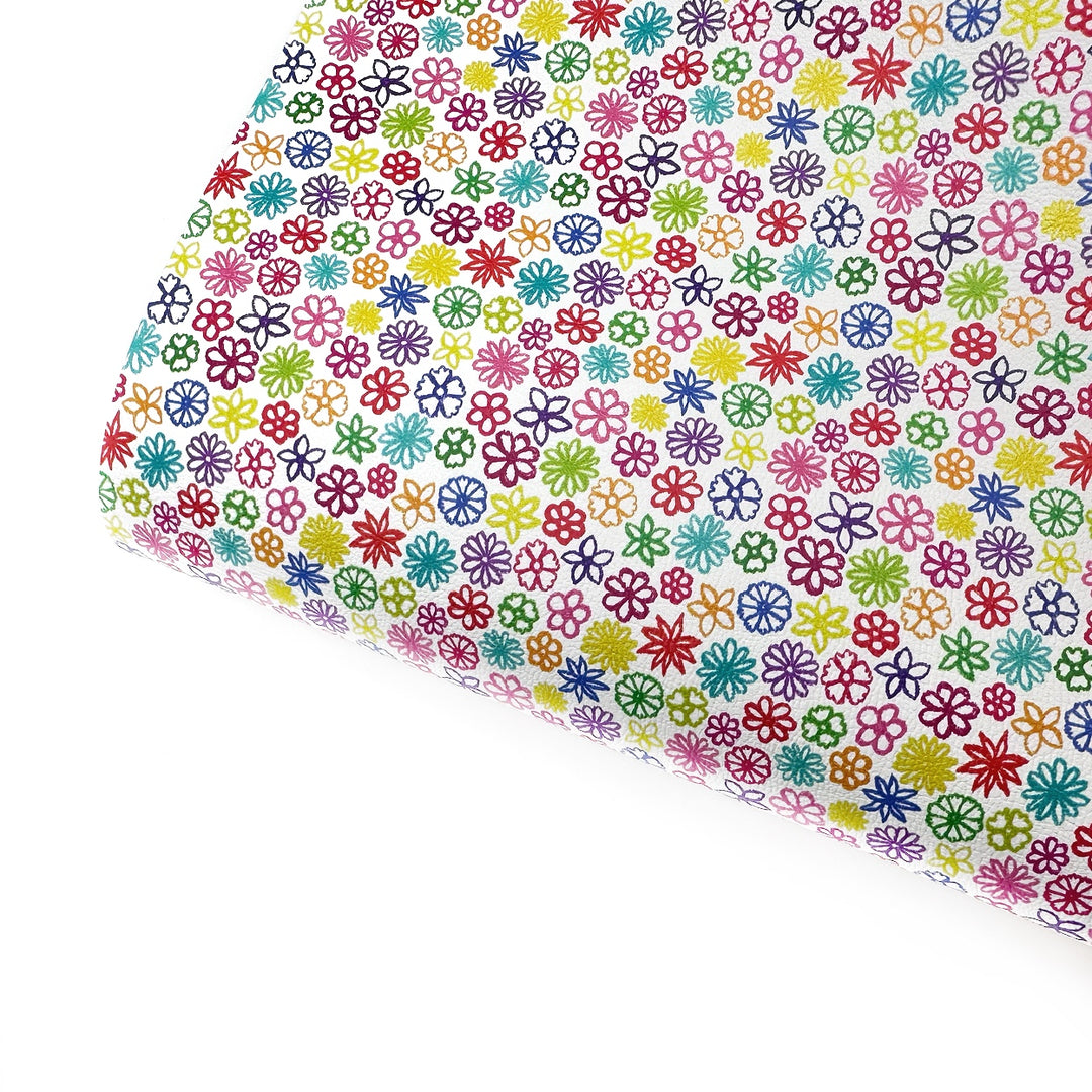 Flower Doodles Premium Faux Leather Fabric Sheets