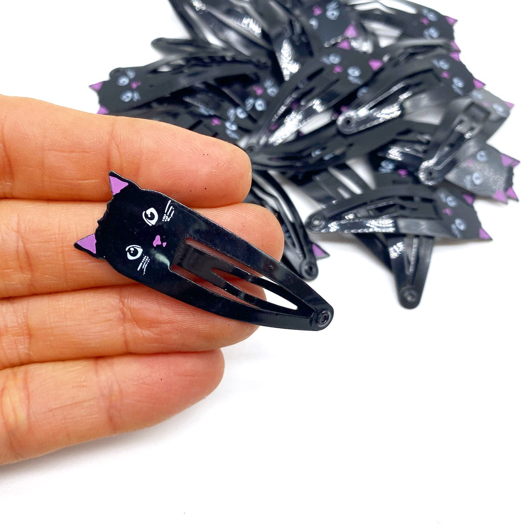 Black Cat Character Snap Hair Clips - Set of 2