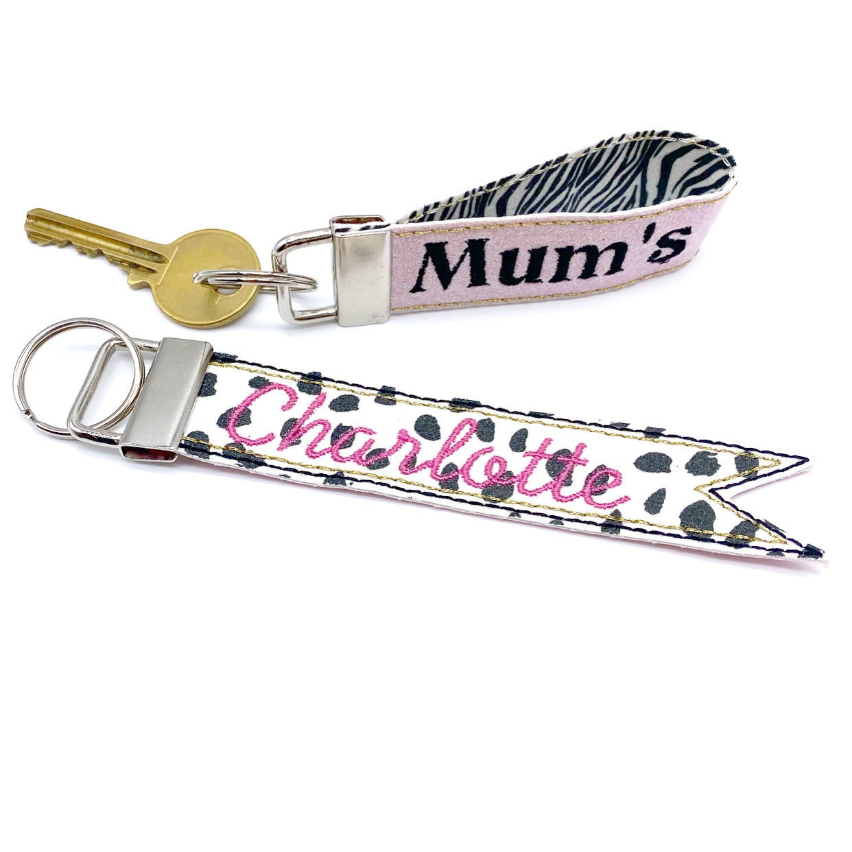 Embroidered Key Fobs Flag Ribbon- (can be personalised)- Double sided