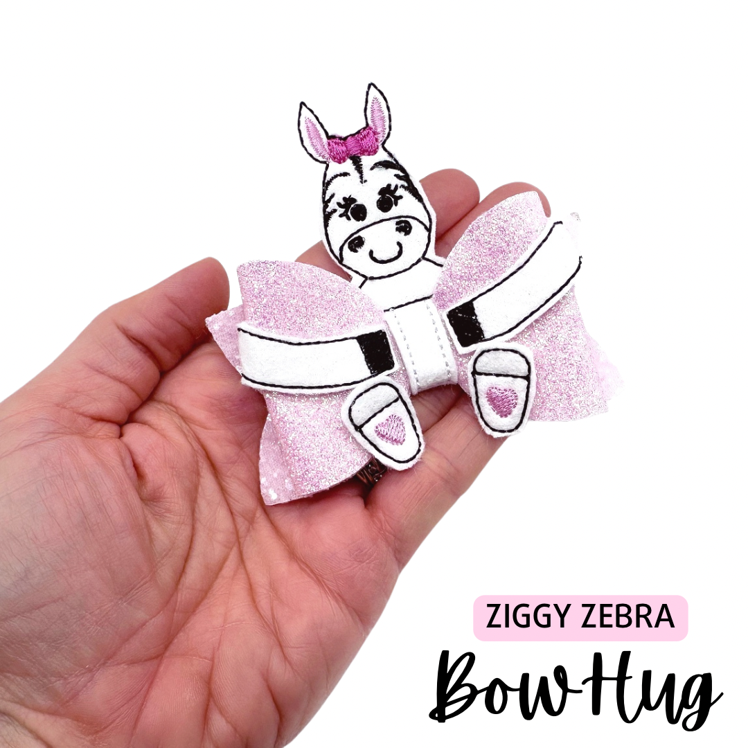 Ziggy Zebra Bow Hug Wrap Around & Pops Feltie Set