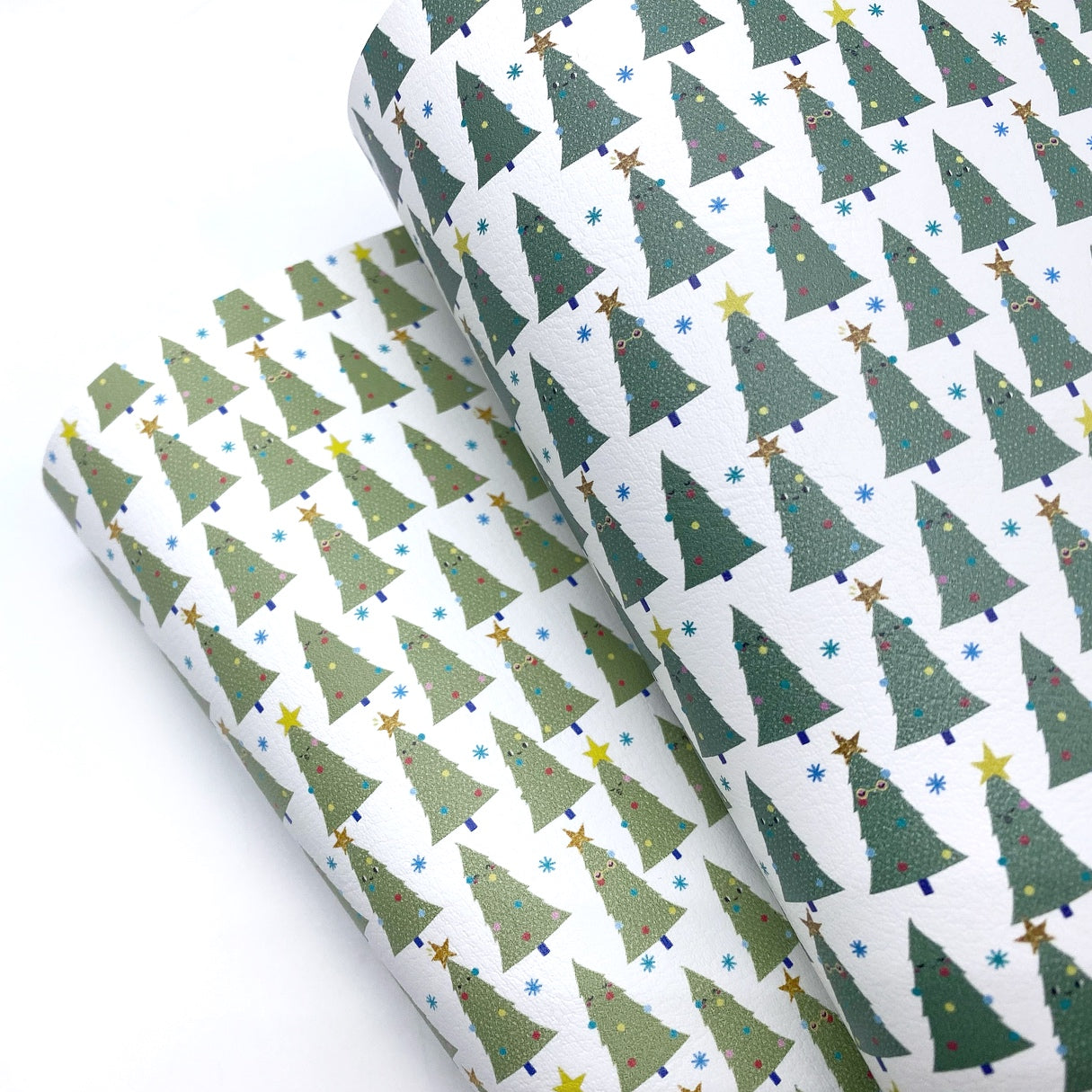 Little Cute Christmas Trees Premium Faux Leather Fabric Sheets