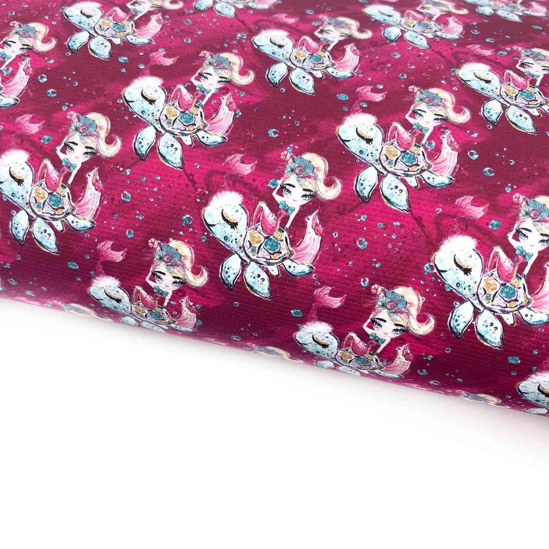 Red Christmas Mermaids Lux Premium Canvas Bow Fabrics