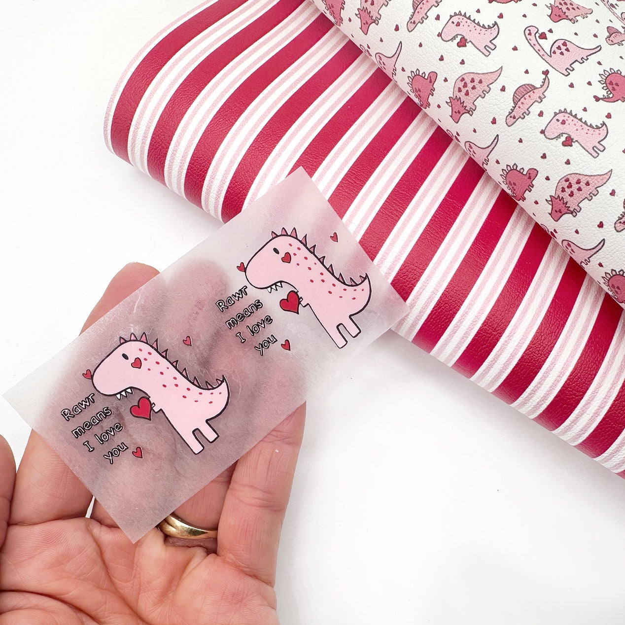 Exclusive Mini Printed Dino Rawr means I love you DTF Mini Bow Transfers- SET of 2