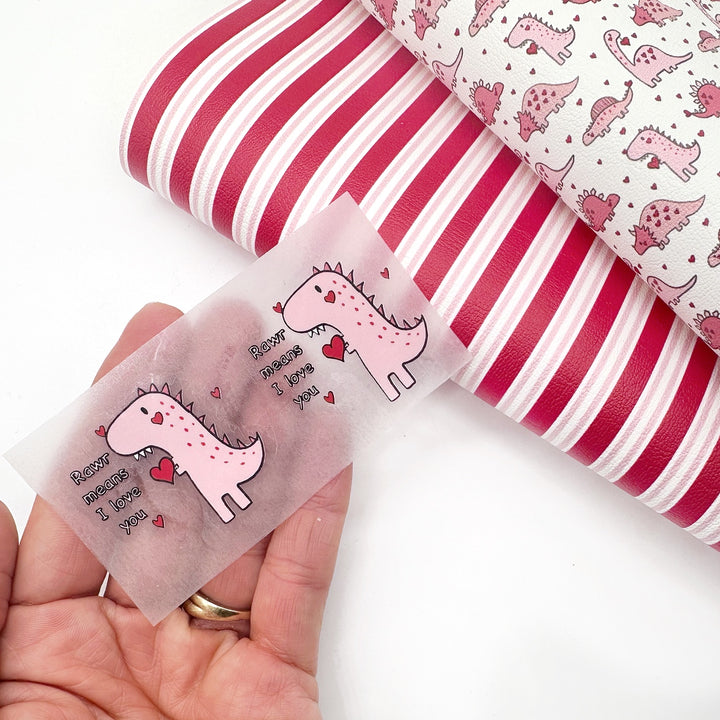 Exclusive Mini Printed Dino Rawr means I love you DTF Mini Bow Transfers- SET of 2