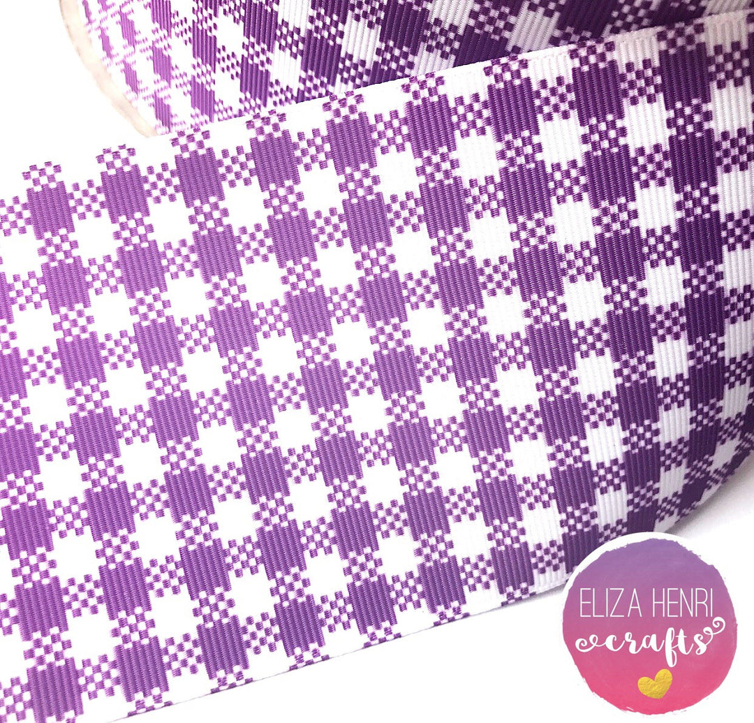 Purple Gingham Grosgrain Ribbon 2'' or 3'' - Eliza Henri Craft Supply