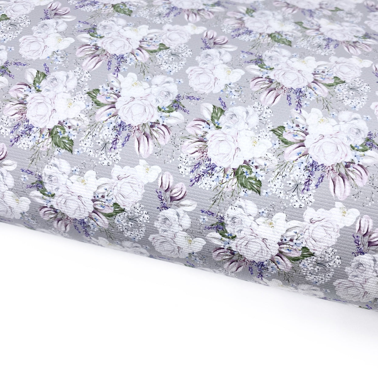 Rose & Peony Silver Bouquets Lux Premium Printed Bow Fabric