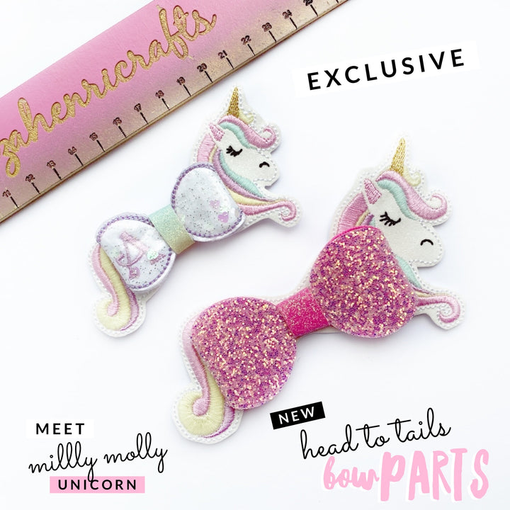 New 2-in-1 Head & Tails Bow Parts- Milly Molly Unicorn Bow Felties