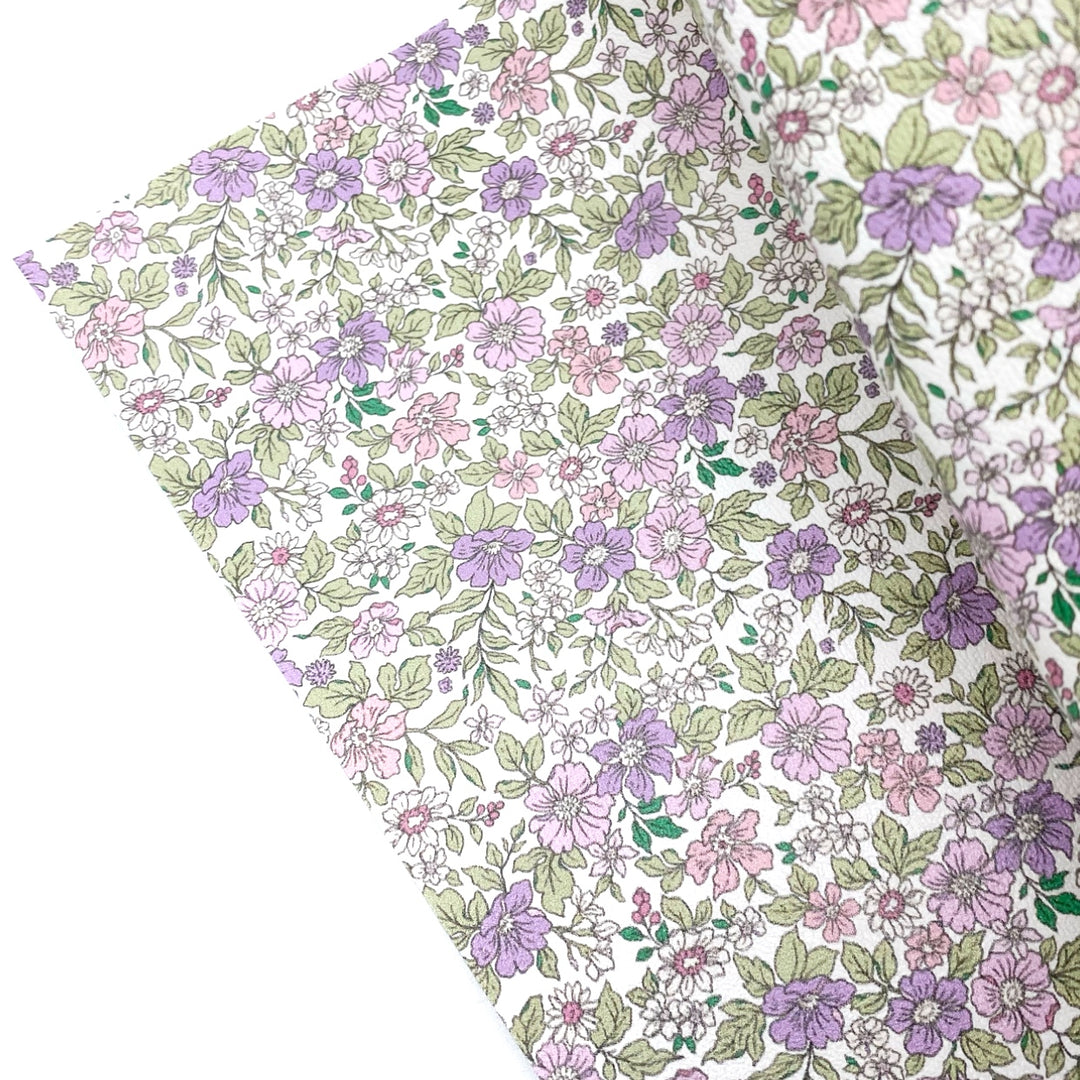 Ditsy Lavender Garden Premium Faux Leather Fabric Sheets