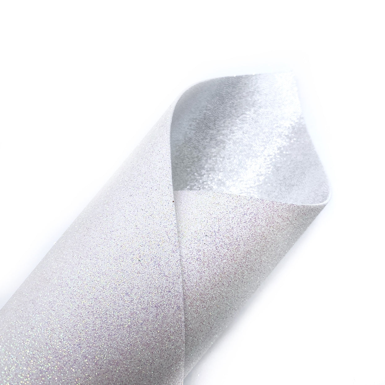 Double Sided Silver Foil & White Iridescent Fine Core Glitter Fabric