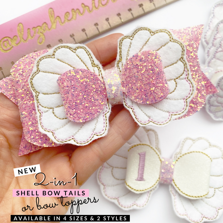 New 2-in-1 Bow Toppers & Bow Tails- Feltie Mermaid Shells