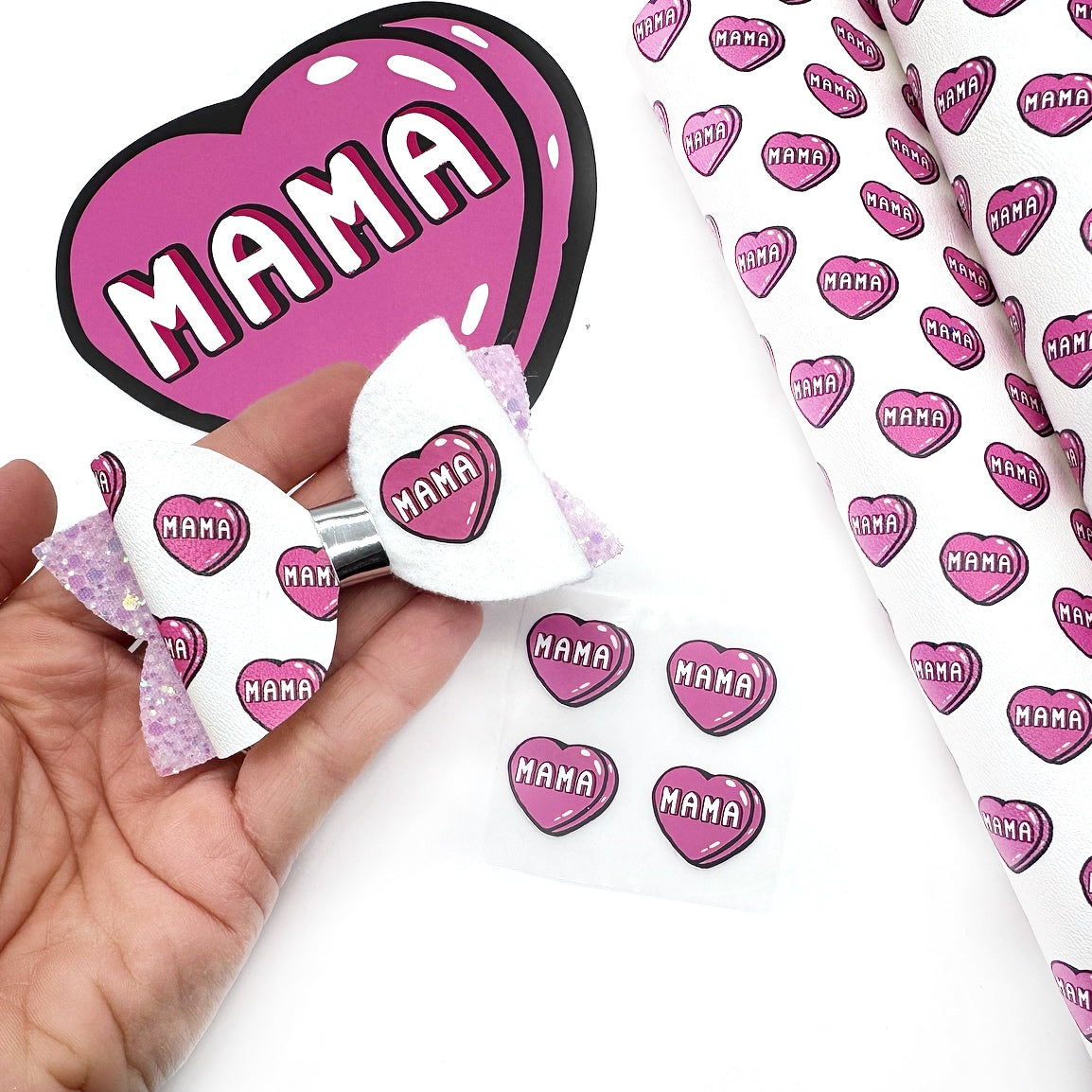 Exclusive Mama Candy Heart HTV Bow Transfers