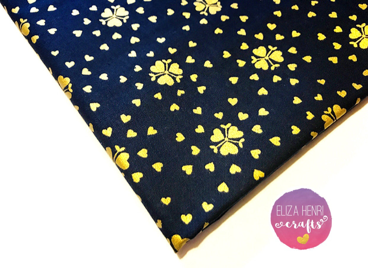 Black and Gold Metallic Hearts Designer Fabric Felt - Eliza Henri Craft Supply