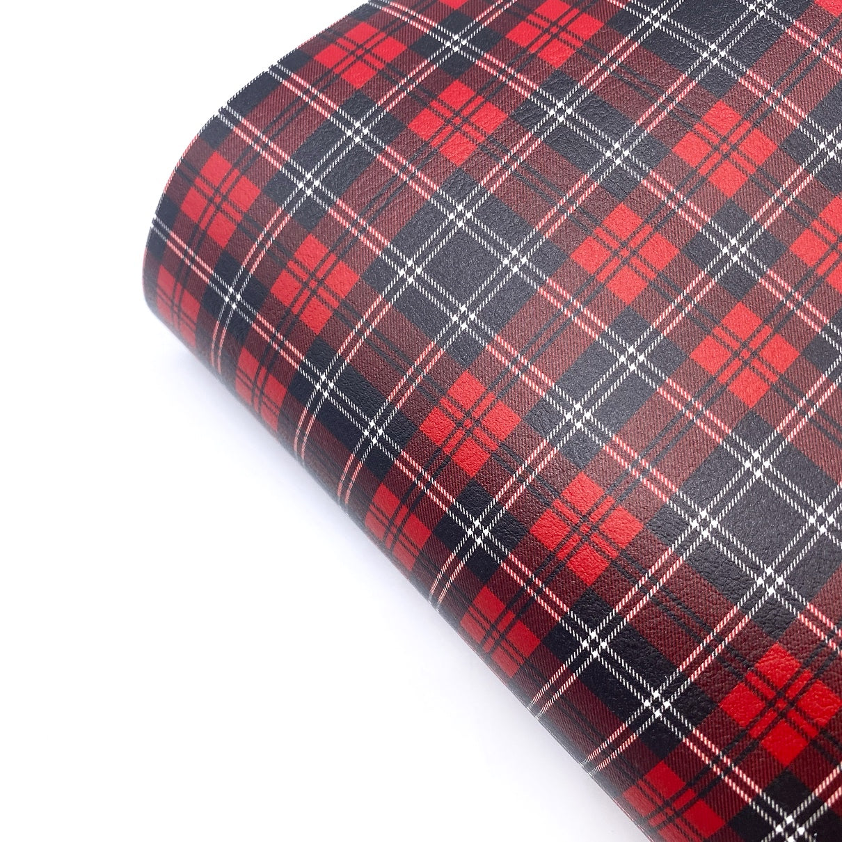Classic Red & Black Tartan Premium Faux Leather Fabric Sheets