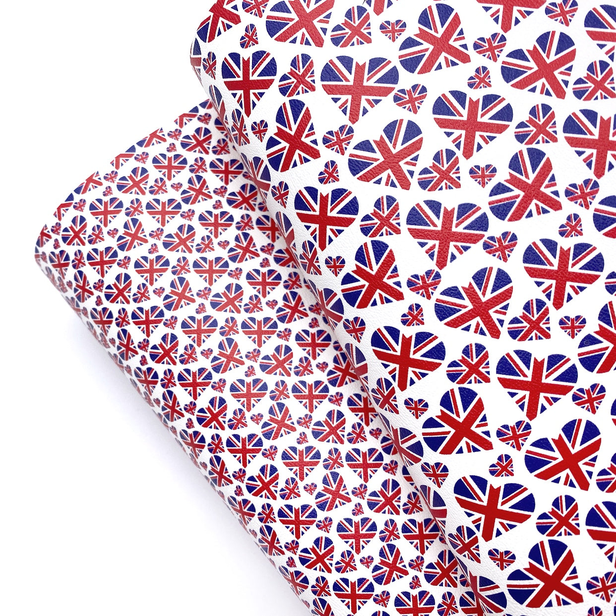 We Love the UK Heart Union Jack Premium Faux Leather Fabric Sheets