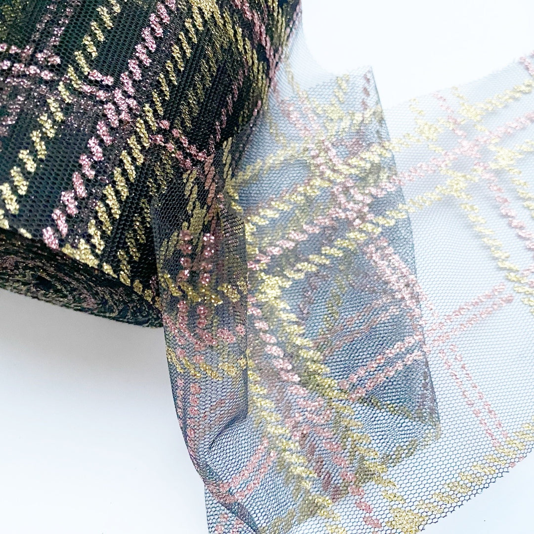 Luxury Checked Tartan Glitter Tulle Fabric