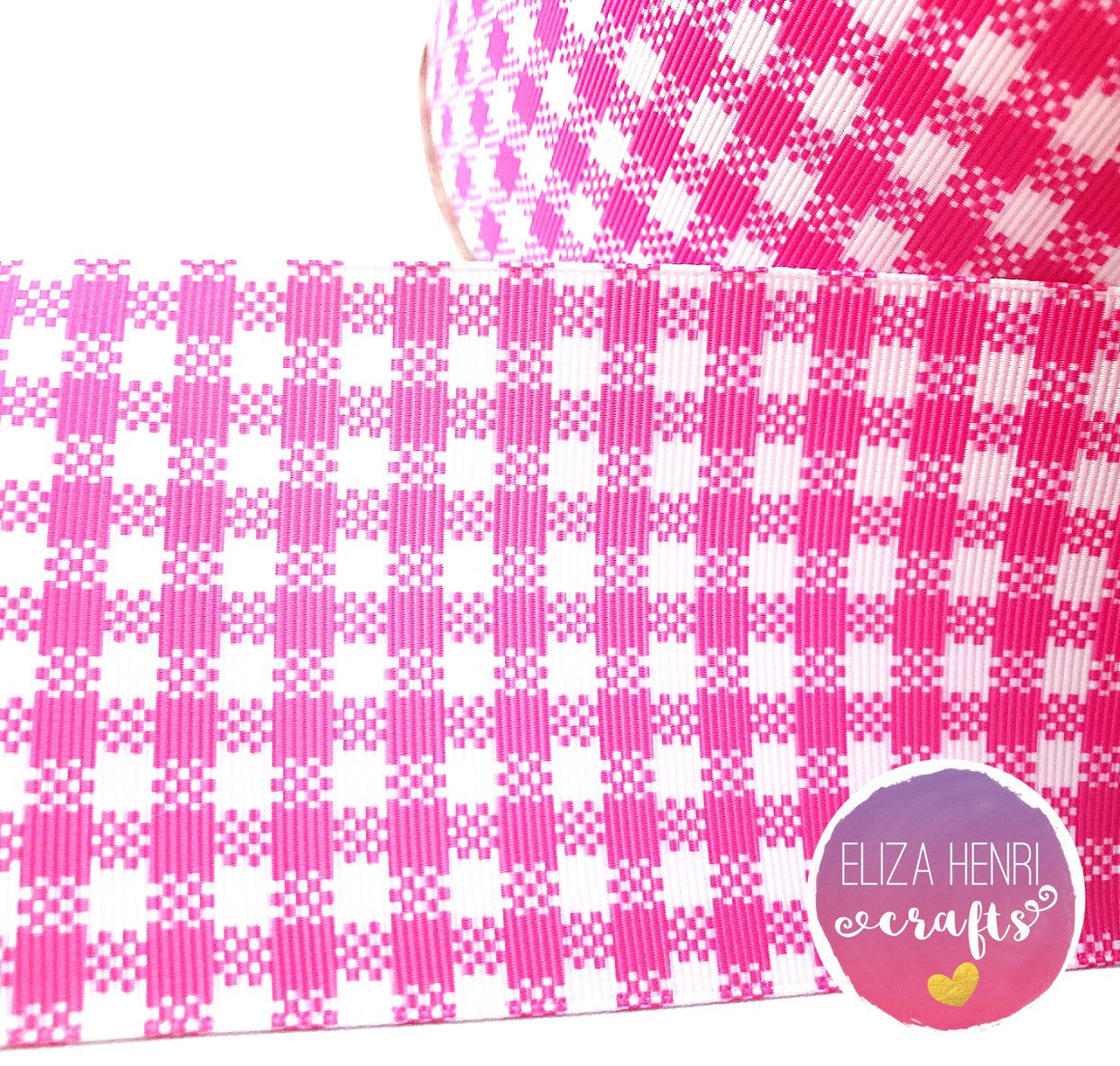 Pink Gingham Grosgrain Ribbon 2'' or 3'' - Eliza Henri Craft Supply