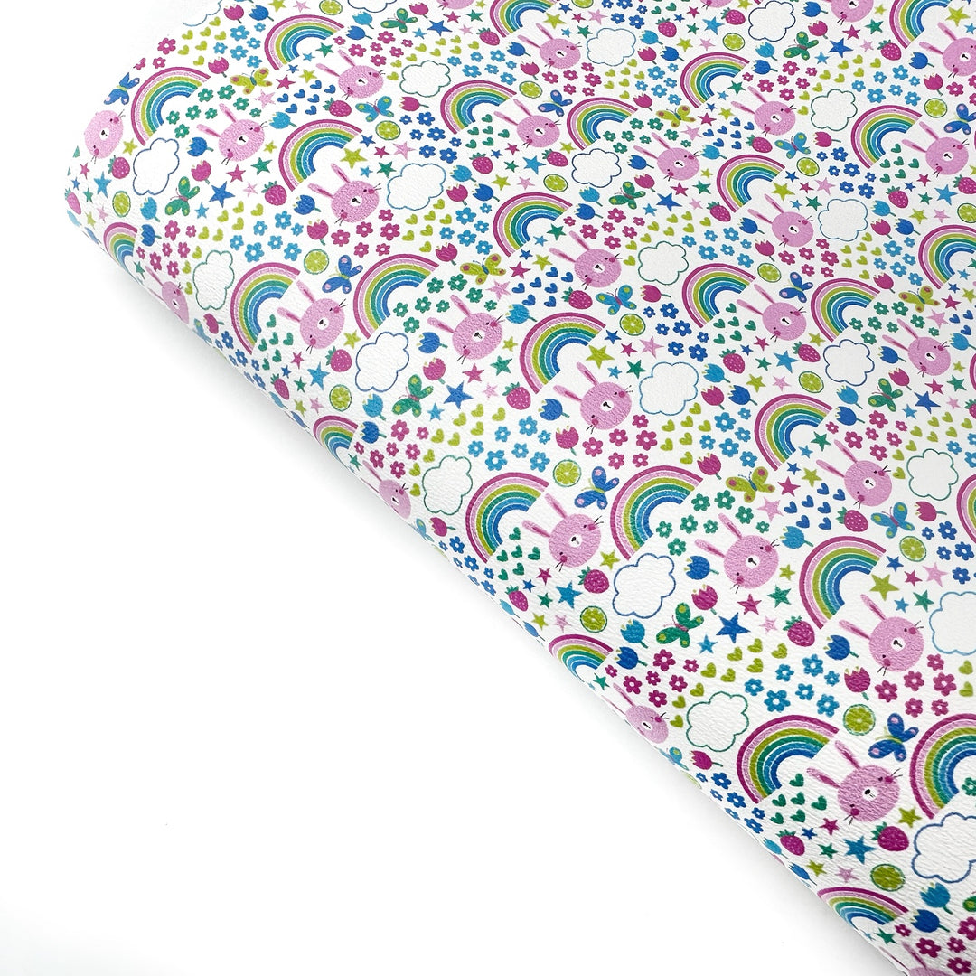 Bunnies, Rainbows & Butterflies Premium Faux Leather Fabric Sheets