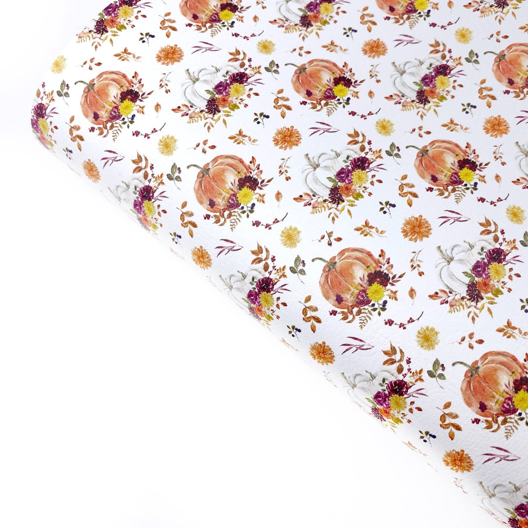 Prettiest Floral Pumpkins Premium Faux Leather Fabric Sheets