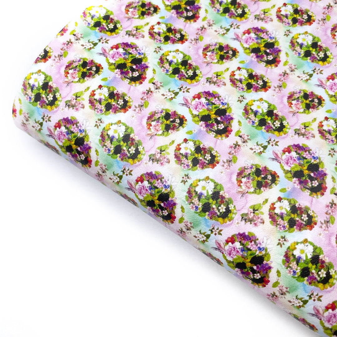 Pastel Floral Skulls Premium Faux Leather Fabric Sheets