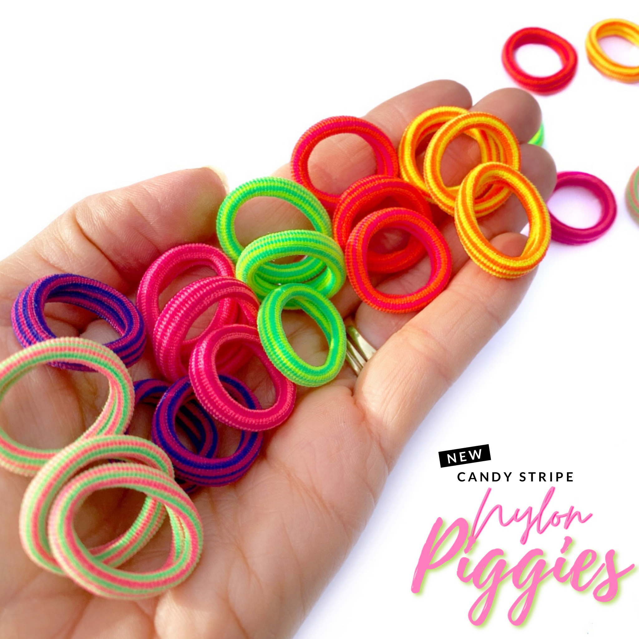 Bright Candy Striped Nylon Piggies- Soft Bobbles- Pack of 4
