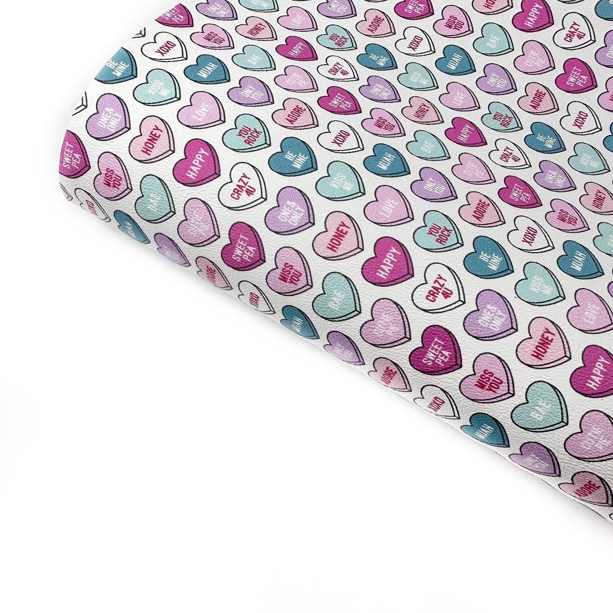 Pastel Conversation Candy Hearts Premium Faux Leather Fabric Sheets