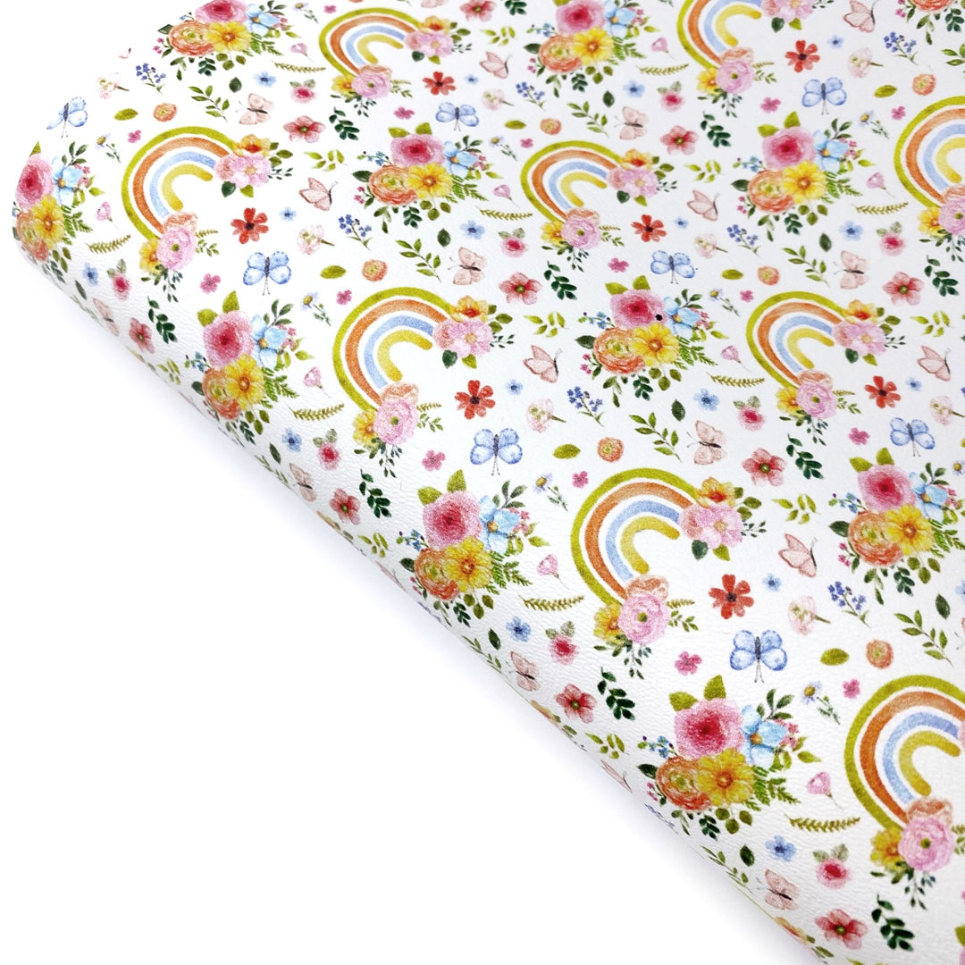 Rainbow Flower Garden Premium Faux Leather Fabric Sheets