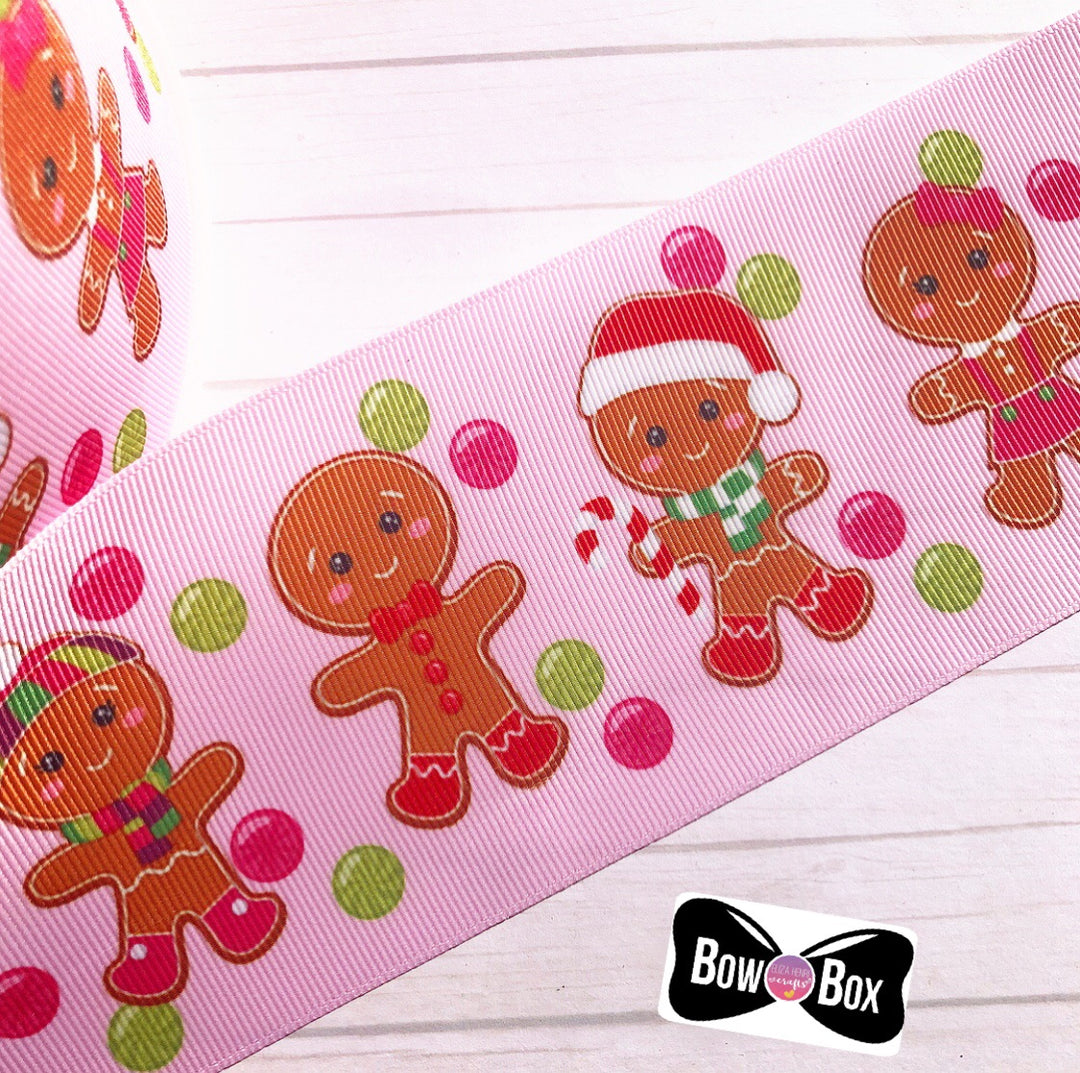 Pink Gingerbread Friends Grosgrain Ribbon 2'' or 3''