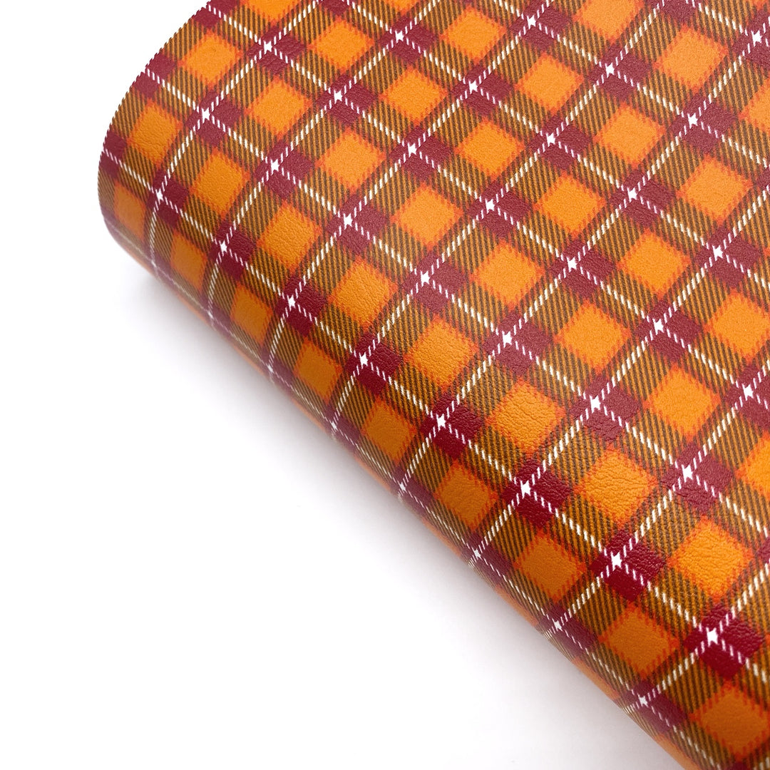 Pumpkin Tartan Premium Faux Leather Fabric Sheets