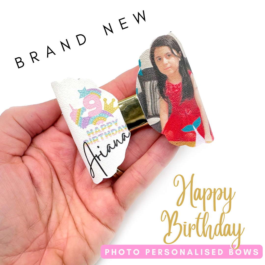 Personalised Photo Birthday Bow- Pop It 4” Create your own Personalised Rhaya Bow Loops