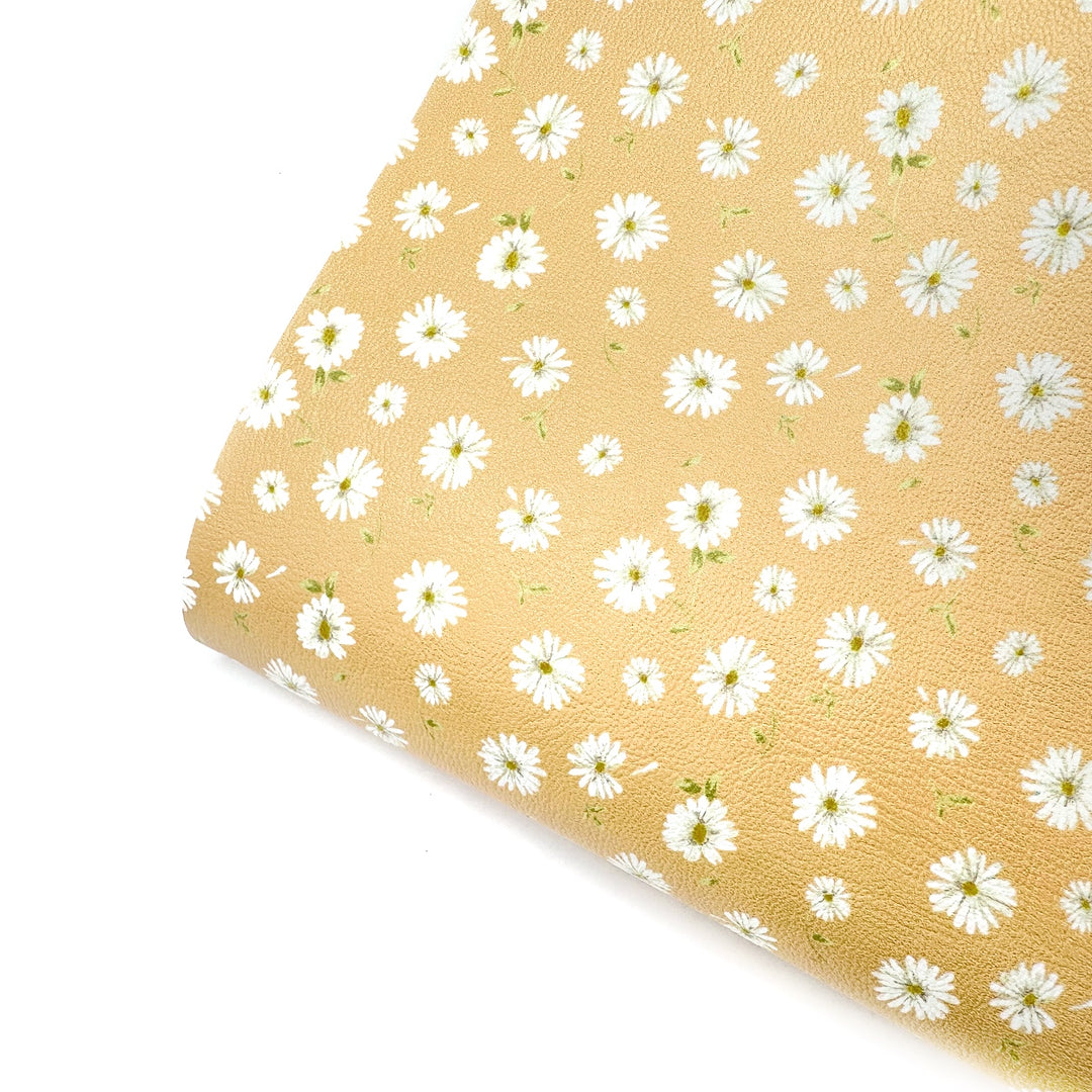 Deep Lemon Daisy Petals Premium Faux Leather Fabric Sheets