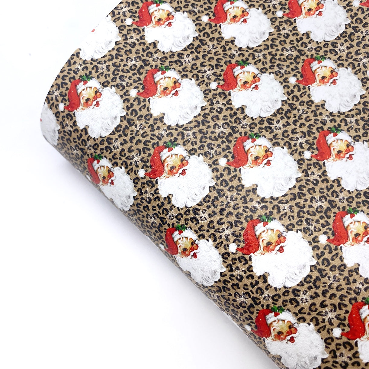 Leopard Print Red Santa Premium Faux Leather Fabric Sheets
