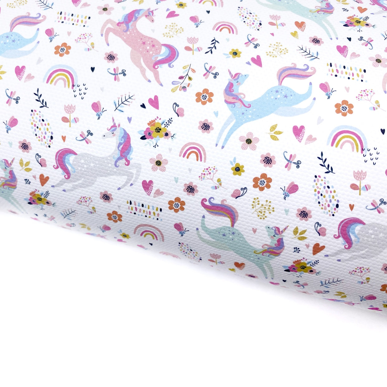 Floral Rainbow Unicorns Lux Premium Canvas Bow Fabrics
