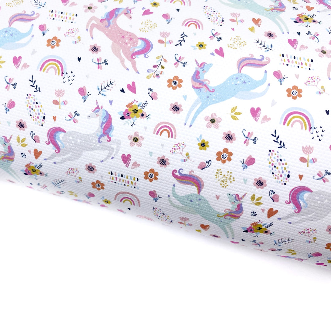 Floral Rainbow Unicorns Lux Premium Canvas Bow Fabrics