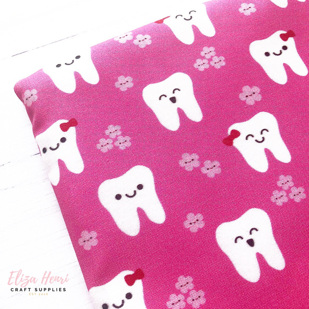 Happy Teeth and Flowers on Pink Artisan Fabric Felt