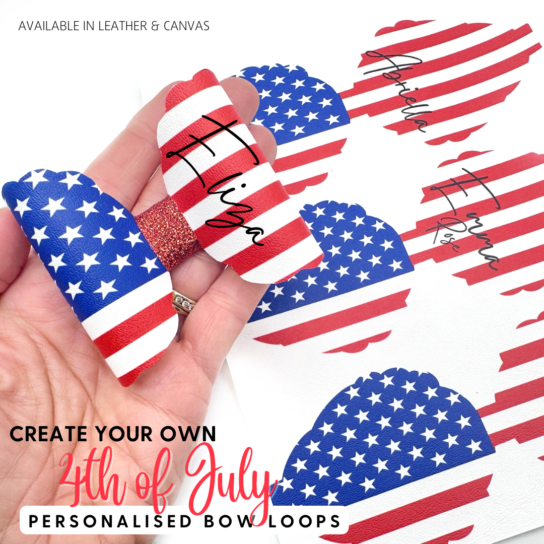 USA American Flag 4” Create your own Personalised Rhaya Bow Loops