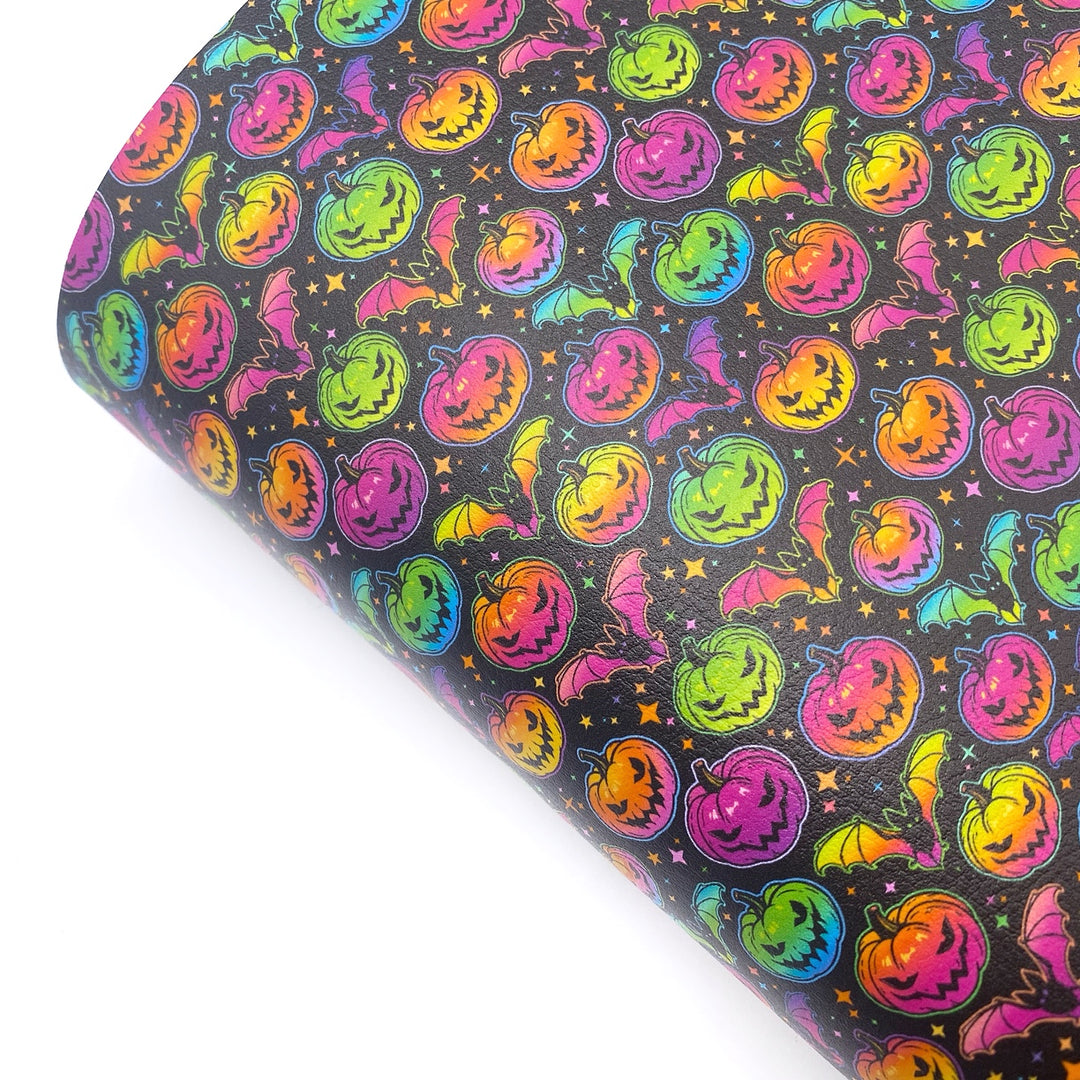 Neon Pumpkins Premium Faux Leather Fabric Sheets