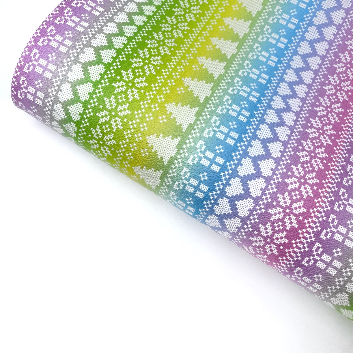 Pastel Rainbow Christmas Sweater Premium Faux Leather Fabric Sheets
