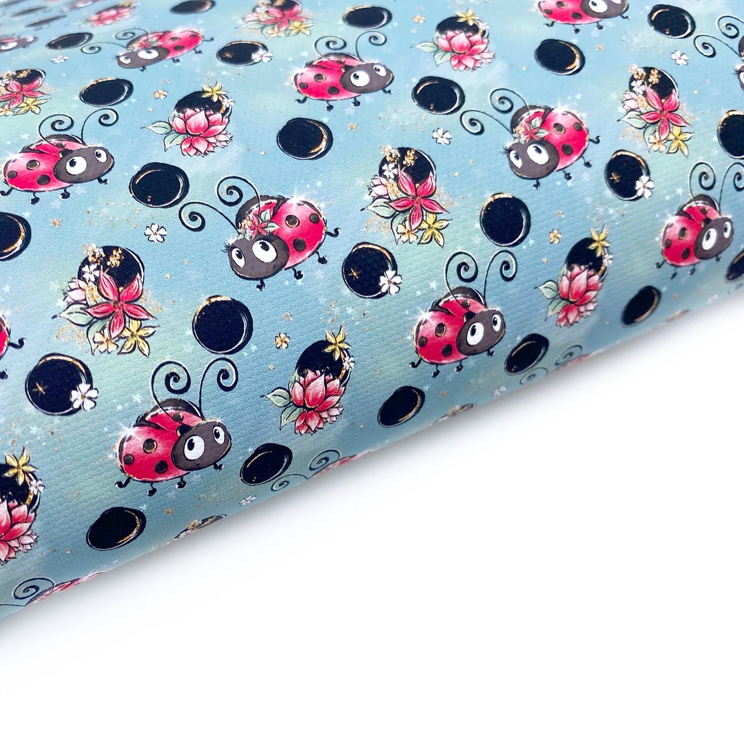 Lady Bugs Polka Dot Green Lux Premium Canvas Bow Fabrics