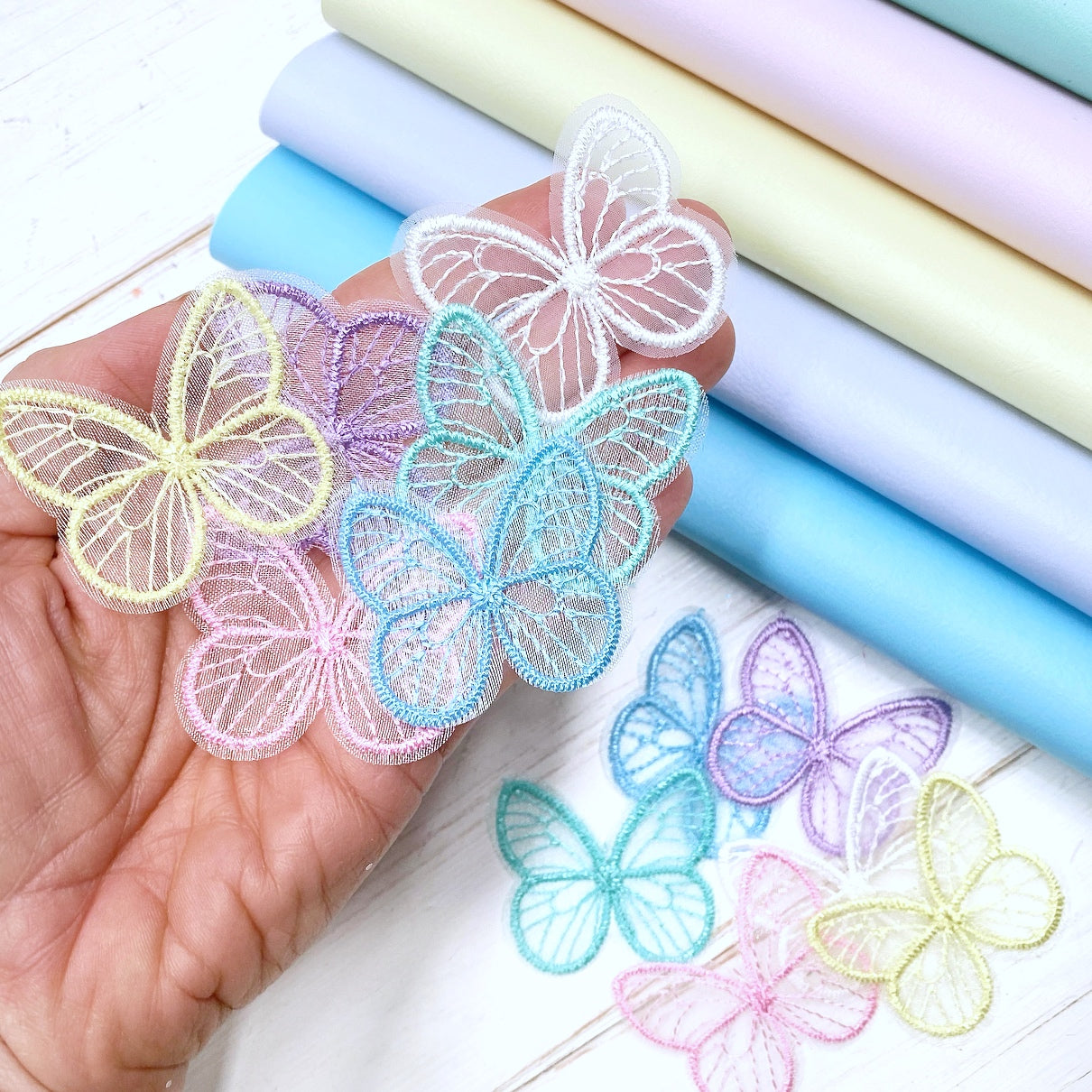 Embroidered Lace Pastel Butterfly Embellishment