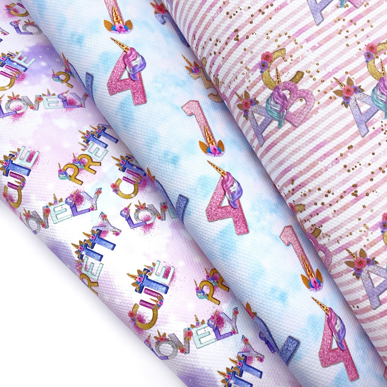 Cute Unicorn ABC 123 Lux Premium Canvas Bow Fabrics