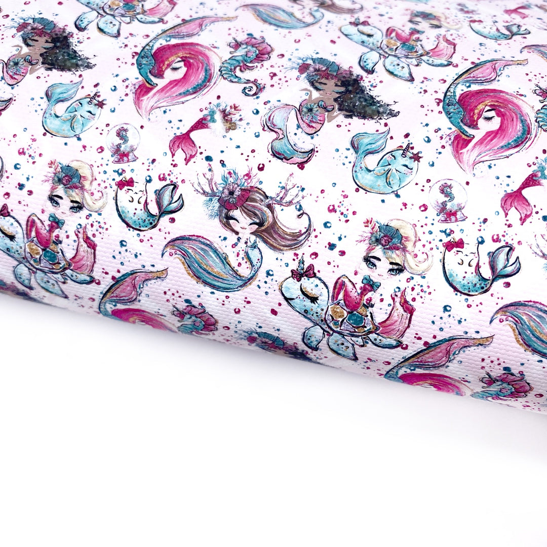 Mermaid Christmas Party Lux Premium Canvas Bow Fabrics