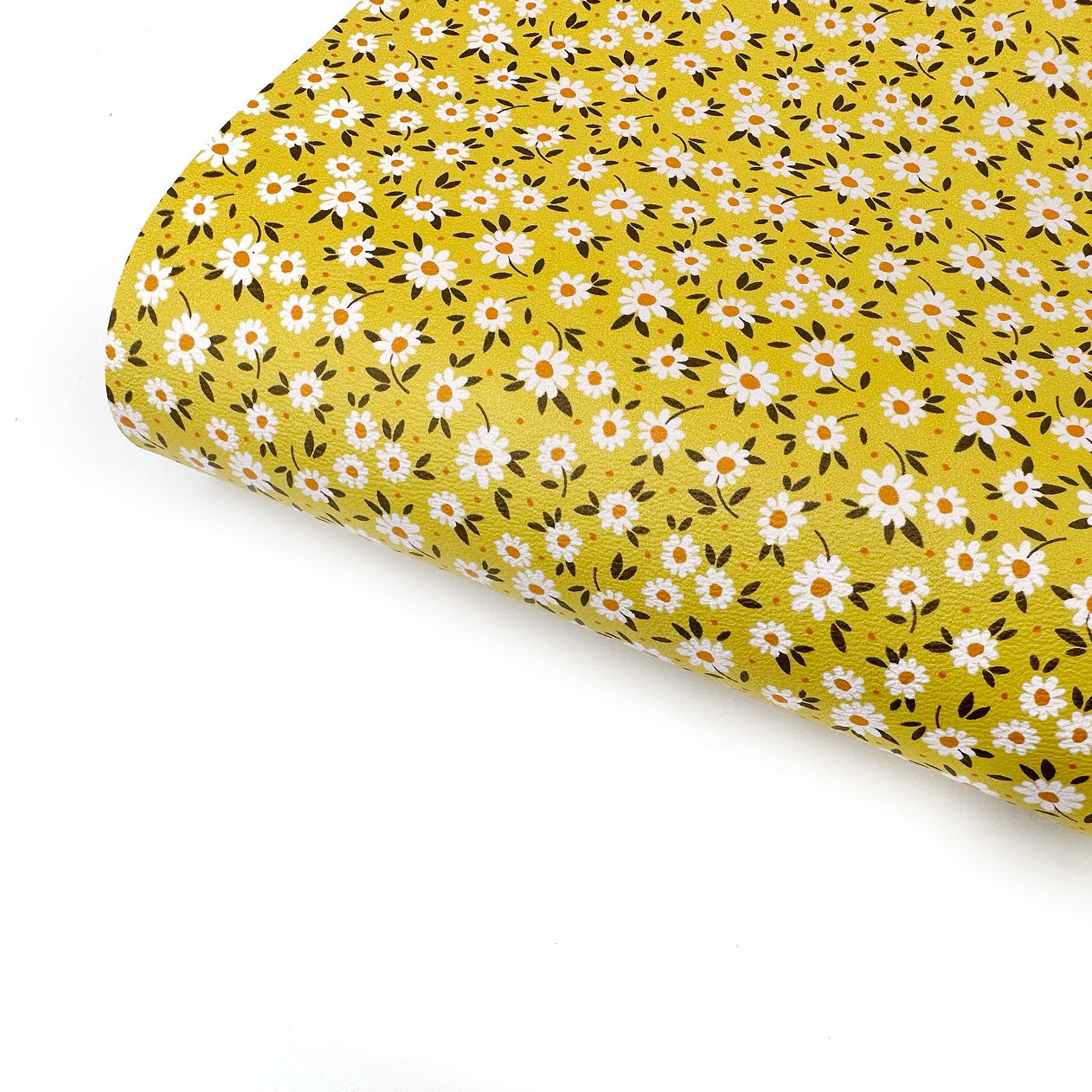 Yellow Ditsy Daisies Premium Faux Leather Fabric Sheets