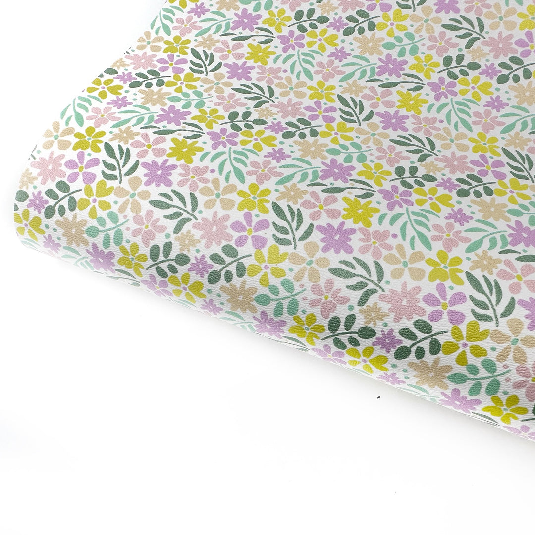 Petit Pastel Blooms Premium Faux Leather Fabric Sheets